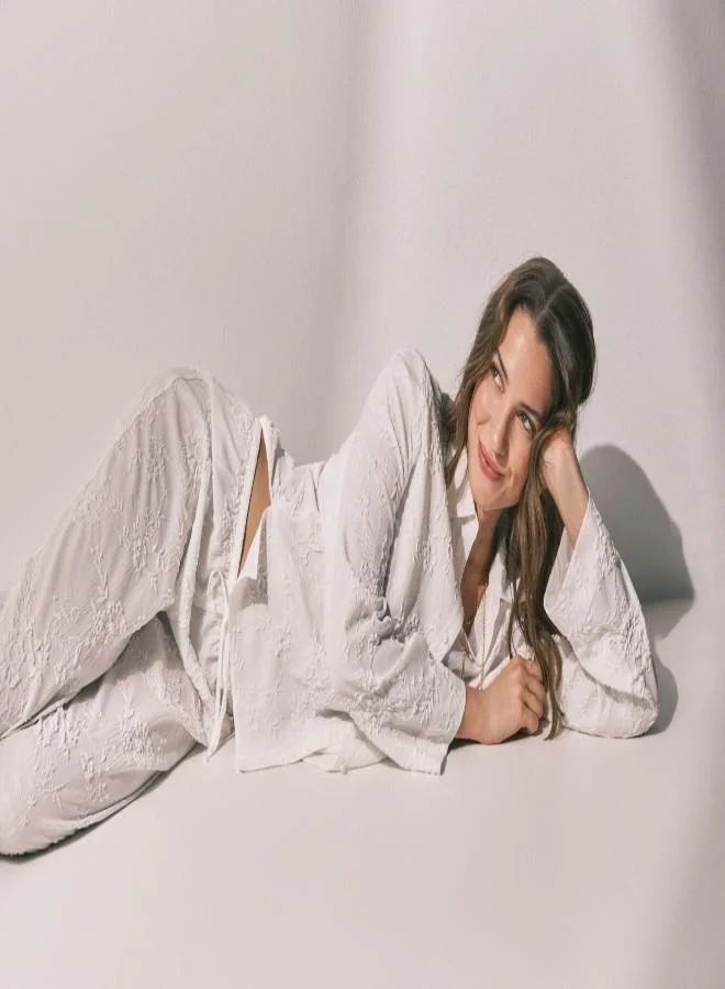 women'secret  Long satin jacquard shirt pyjamas in White for Women | Best Price UAE